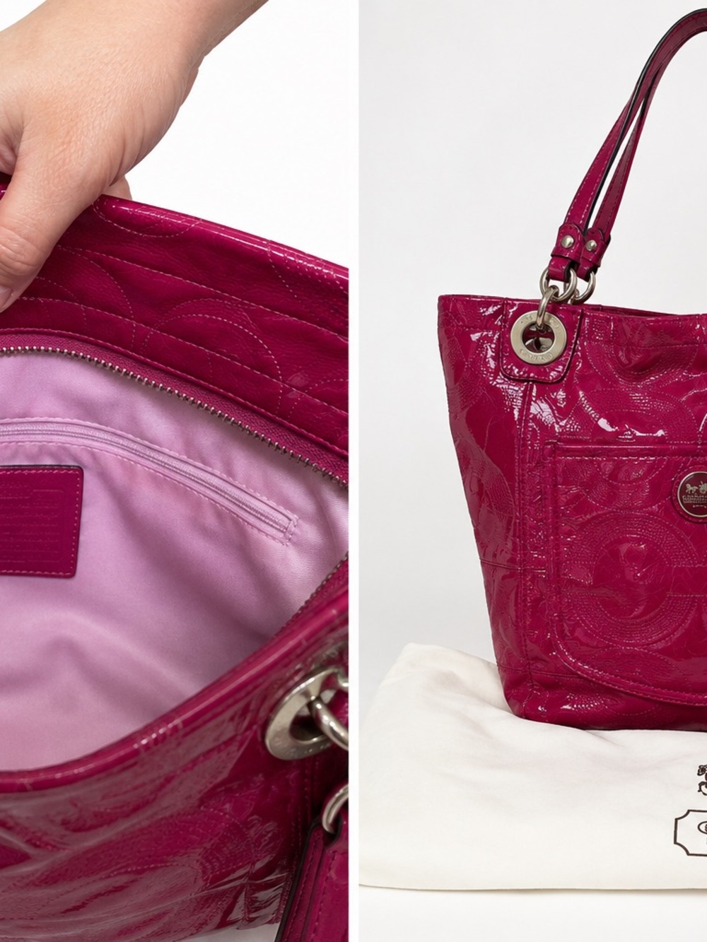 Coach Patent Leather Tote Bag in Fuchsia - Women's Shoulder Handbag